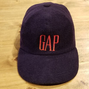 Vintage GAP Hat Cap Fleece Blue Red Spell Out Logo 90s Y2K One Size Adjustable